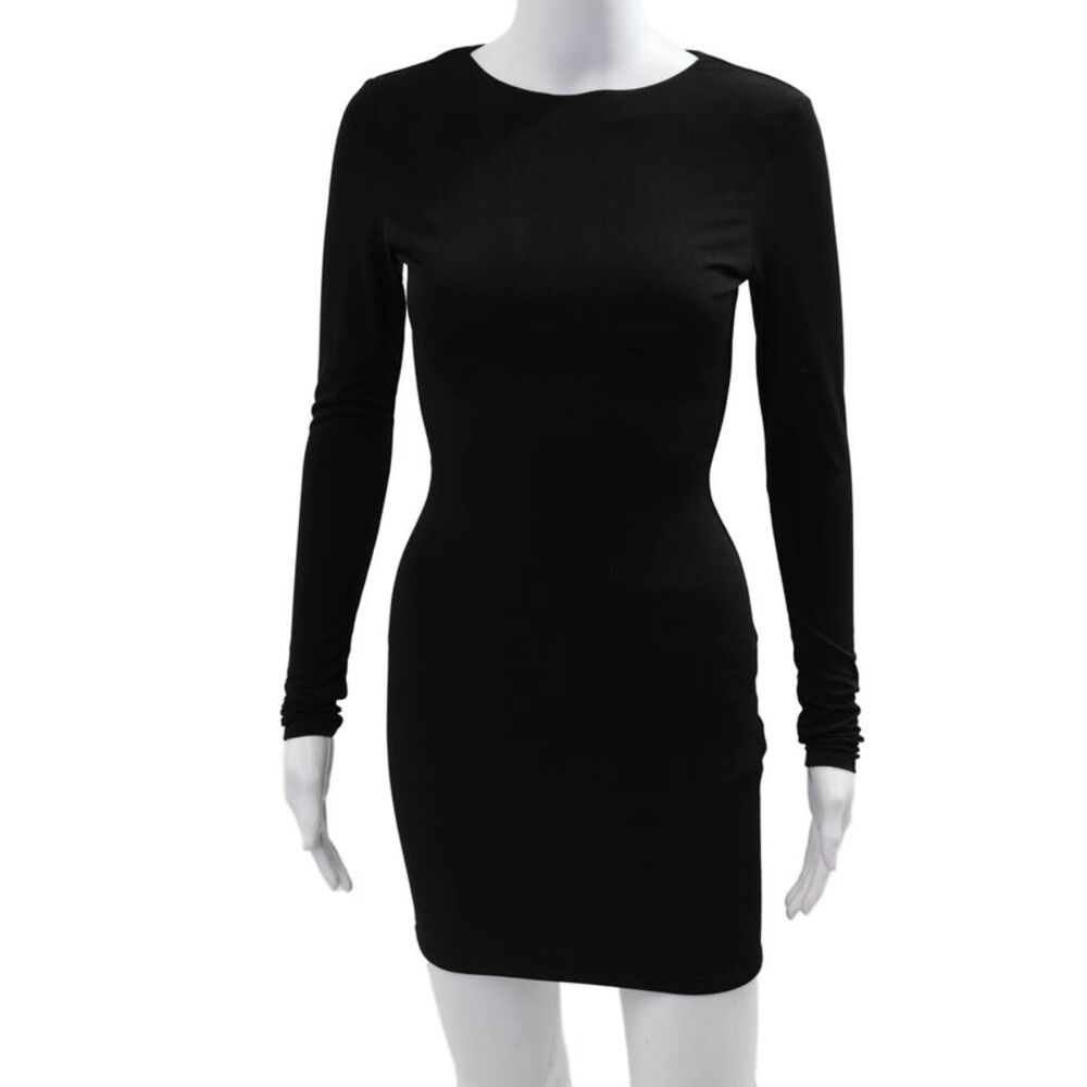 RaMona LaRue Womens Bodycon Mini Dress Black Long Sleeve Round Neck Size XS